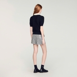 Áo SANDRO cộc tay cổ sen trắng cườm