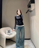 Áo MIUMIU đen cải viền trắng