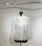 Sơ mi Alice+ Olivia kem ren dập cổ nơ