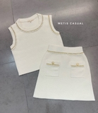 Chân váy Sandro trắng viền vàng ( có áo)