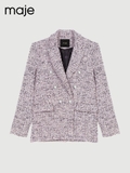 Blazer Maje dạ tweed muối tiêu