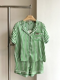 Set NOT JUST PAJAMA lụa kẻ xanh