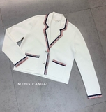 Cardigan Maje trắng cổ bẻ viền dạ