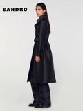 Trencoat Sandro đen kèm belt