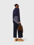 Áo len MAJE navy cổ bẻ cải tay sơ mi kẻ xanh