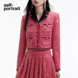 Áo SELF PORTRAIT Tweed đỏ cổ đen