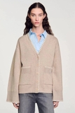 Cardigan SANDRO nâu viền trắng