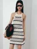 Váy cổ yếm ZARA len móc kẻ