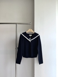 Áo len SEZANE navy cổ bẻ viền
