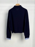Áo len MAJE navy cổ bẻ tay cải sơ mi kẻ xanh