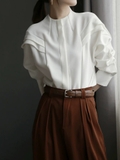 Sơ mi MASSIMO DUTTI cổ tròn xếp ly vai