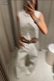 Áo sát nách ZARA dập họa tiết khuy sừng