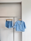 Sơ mi lụa SANDRO xanh (có set)