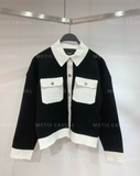 Áo khoác len Maje đen túi trắng