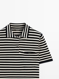 Áo MASSIMO DUTTI cổ bẻ kẻ navy trắng