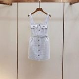 Váy SELF PORTRAIT tweed 2 dây khuy đá