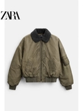 Áo khoác ZARA MAN rêu cổ lông chun gấu