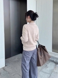 Áo khoác len CELINE nâu viền trắng
