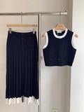Chân váy SANDRO navy viền kem (có set)
