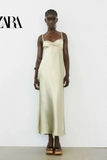 Váy Zara lụa xanh cut out lưng