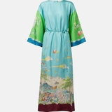 Váy lụa ALEMAIS xanh kèm belt