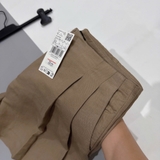 Quần short MANGO linen nâu xếp ly