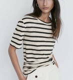 Tshirt MASSIMO DUTTI trắng kẻ đen