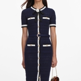 Váy SELF PORTRAIT navy cộc nơ cổ kèm belt