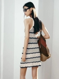 Váy cổ yếm ZARA len móc kẻ