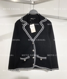 Cardigan Maje đen viền trắng