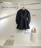 Váy MAJE lụa cổ họa tiết 3D