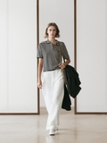 Áo MASSIMO DUTTI cổ bẻ kẻ navy trắng