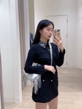 Váy MAJE đen cải da cổ bẻ
