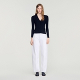 Cardigan SANDRO đen viền ren sườn