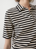 Áo MASSIMO DUTTI cổ bẻ kẻ navy trắng