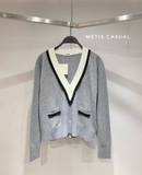 Áo len SANDRO ghi cổ V trắng