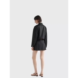 Chân váy PRADA đen viền da nâu