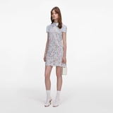 Váy SELF PORTRAIT cộc tay ren xanh hoa nổi