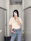 Áo COS cộc tay 1 khuy 2 màu