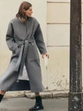 Áo dạ ZARA cổ tròn kèm belt túi 2 bên