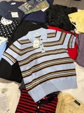 Polo len xanh kẻ nâu
