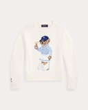 Áo len RALPH LAUREN trắng gấu set váy áo kẻ xanh
