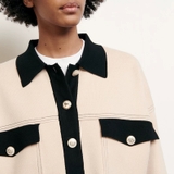 Áo khoác SANDRO kem viền đen