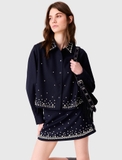 Sơ mi MAJE navy cổ bẻ cườm đá (có set)