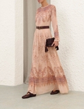 Váy ZIMMERMANN lụa nâu nude dáng dài kèm belt