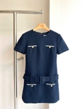 Váy dạ tweed SELF PORTRAIT navy kèm belt