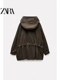 Parka Zara rêu dáng ngắn túi chéo