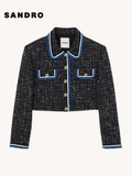 Set SANDRO dạ tweed viền xanh trắng