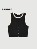 Áo SANDRO sát nách đen hoa trắng ( có set)