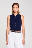 Áo SANDRO sát nách navy cổ bẻ